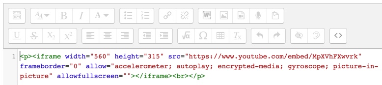 Video HTML embed code example in Moodle Page resource