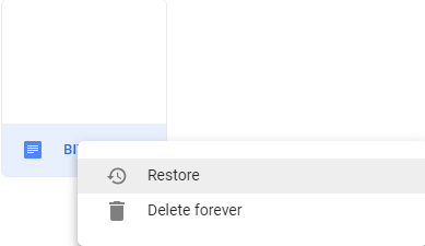 Screenshot of Restoring Files in Team Drives