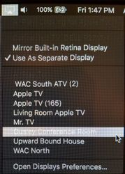 Example of AirPlay menu on a Mac laptop