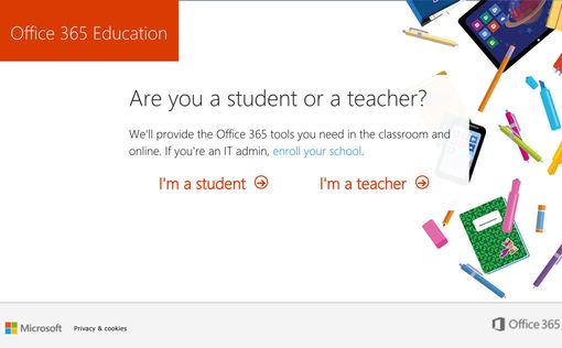 Screenshot of Office 365 Role Selection menu