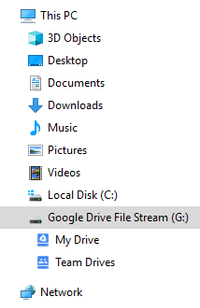Image of Google Drive File Stream shortcut in Windows File Explorer