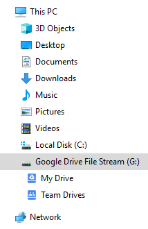 Image of Google Drive File Stream shortcut in Windows File Explorer