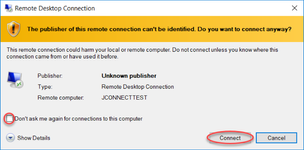 Screenshot of Remote Desktop Connection Confirmation Screen