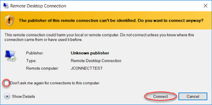 Screenshot of Remote Desktop Connection Confirmation Screen