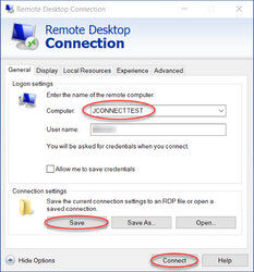 Screenshot of Remote Desktop Connection Menu