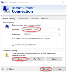 Screenshot of Remote Desktop Connection Menu